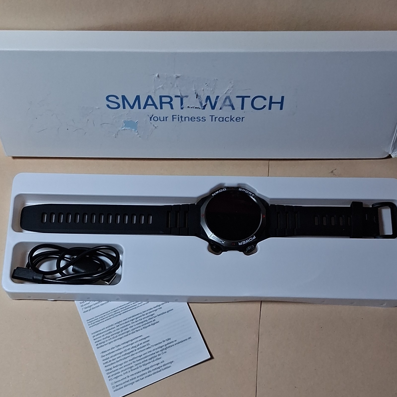 Smart Watch Fitness Tracker Black Silicone Band Plastic Case 1.39″ Android iOS