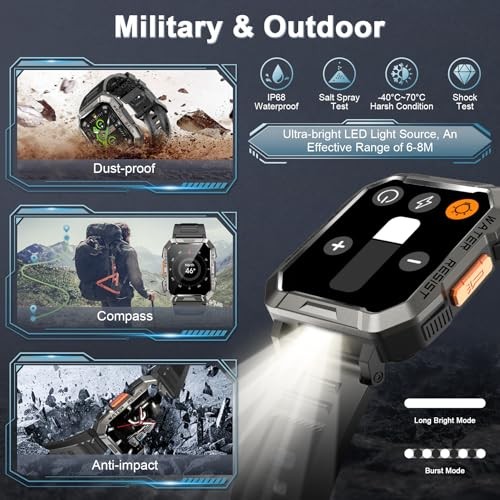 Military Smart Watch for Men(Answer/Make Call), Outdoor Sports W60 Black