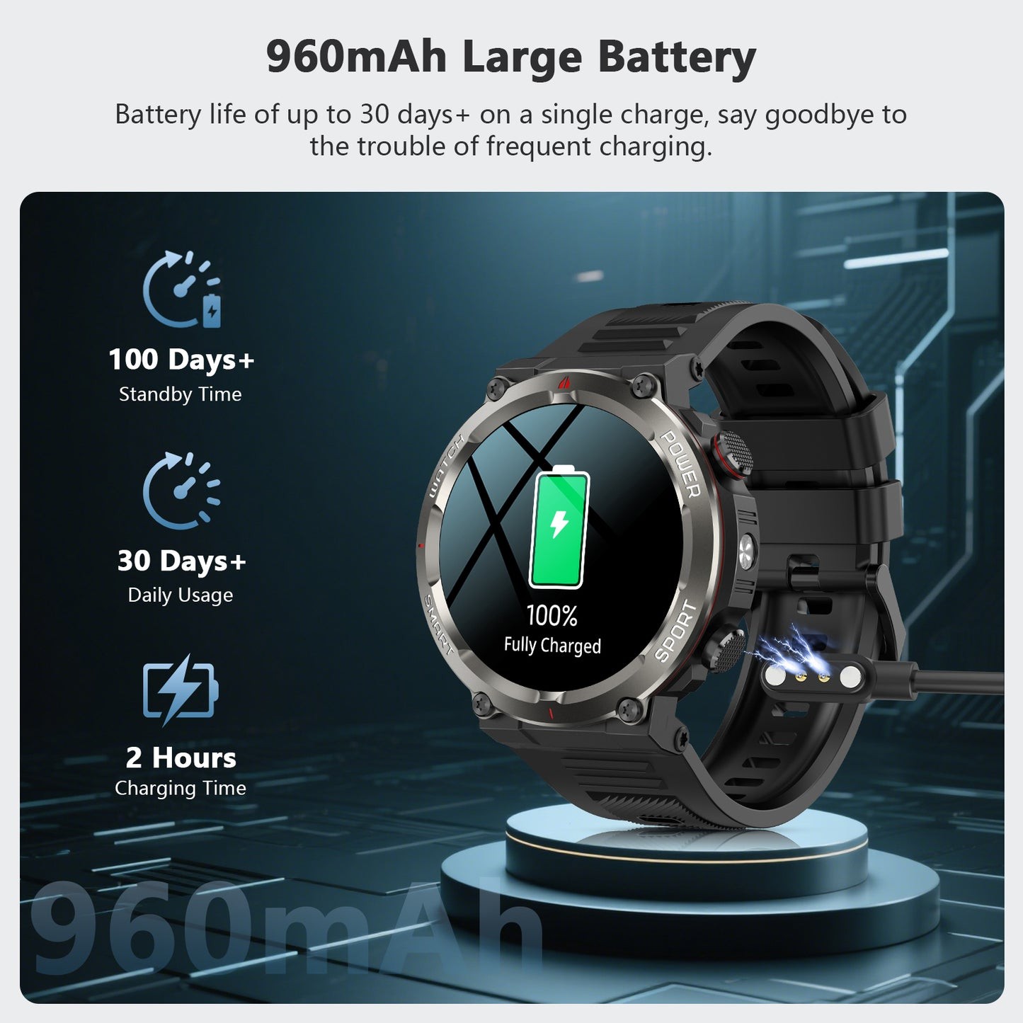 Military Tactical Smart Watch Men Sport Heart Rate Fitness Tracker Wristwatch US