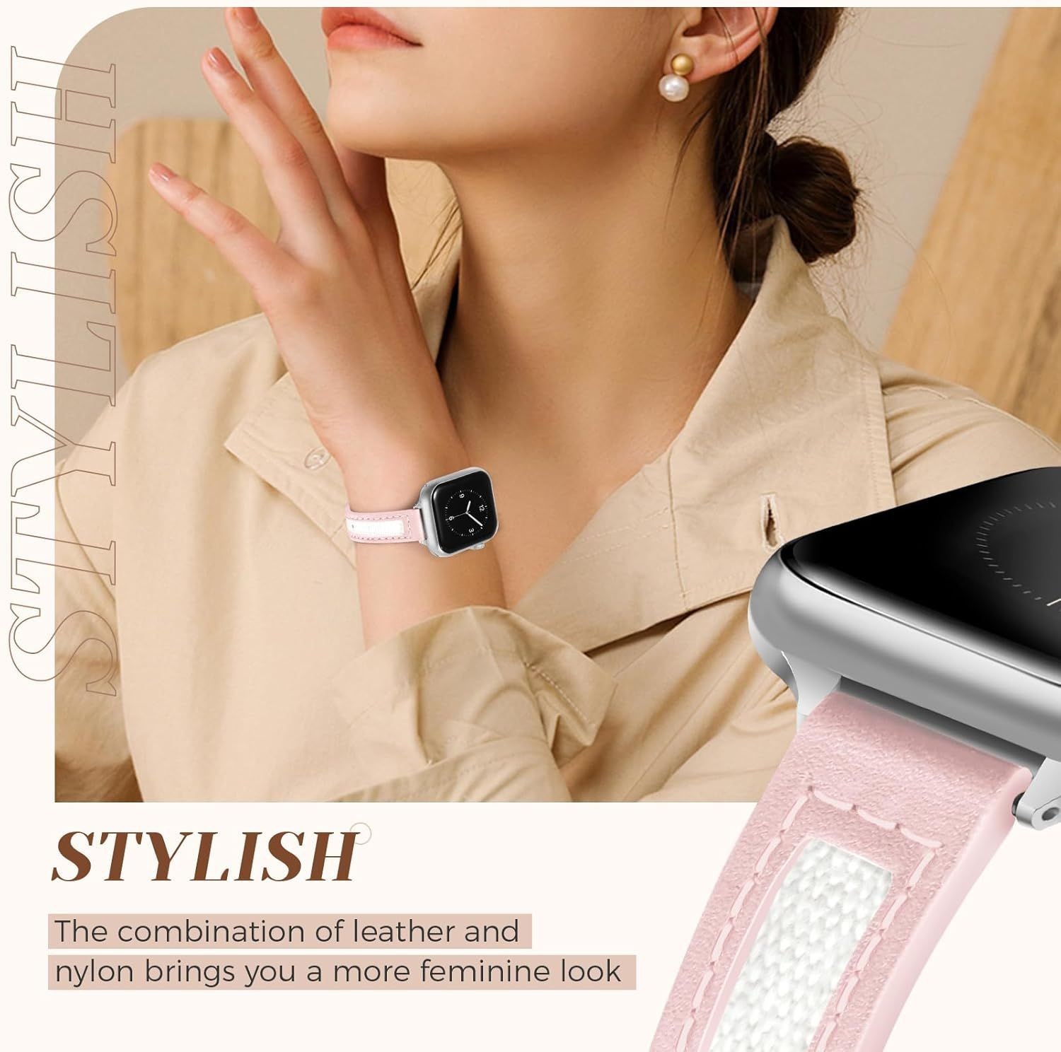 Thin Leather Band for Apple Watch Series 11, 38mm, 40mm, 41mm – Women’s Design