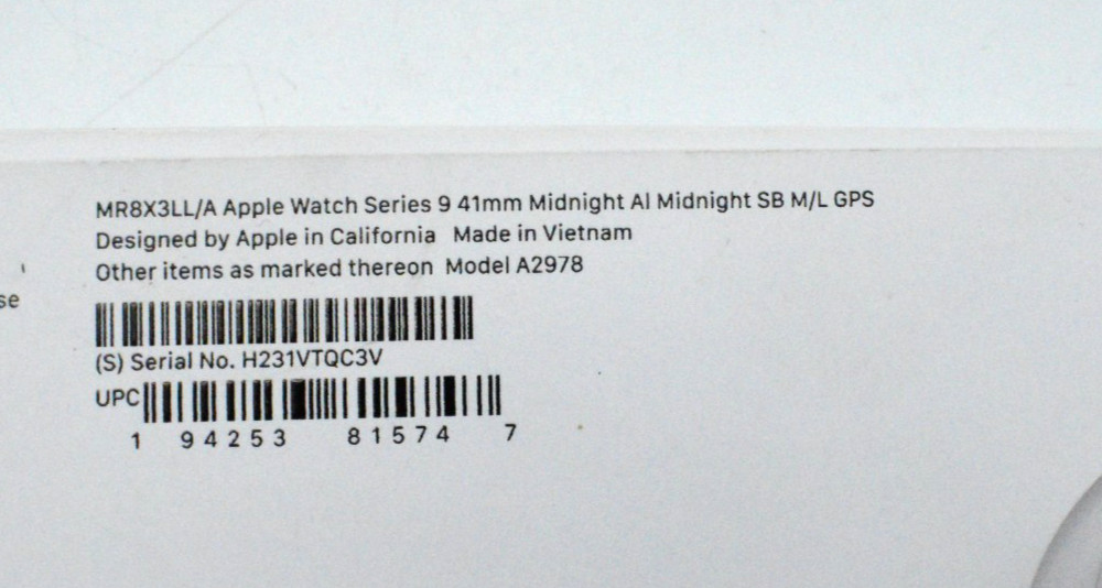 Apple Watch Series 9 41mm A2978 Midnight Aluminum/Sport Band M/L GPS MR8X3LL/A