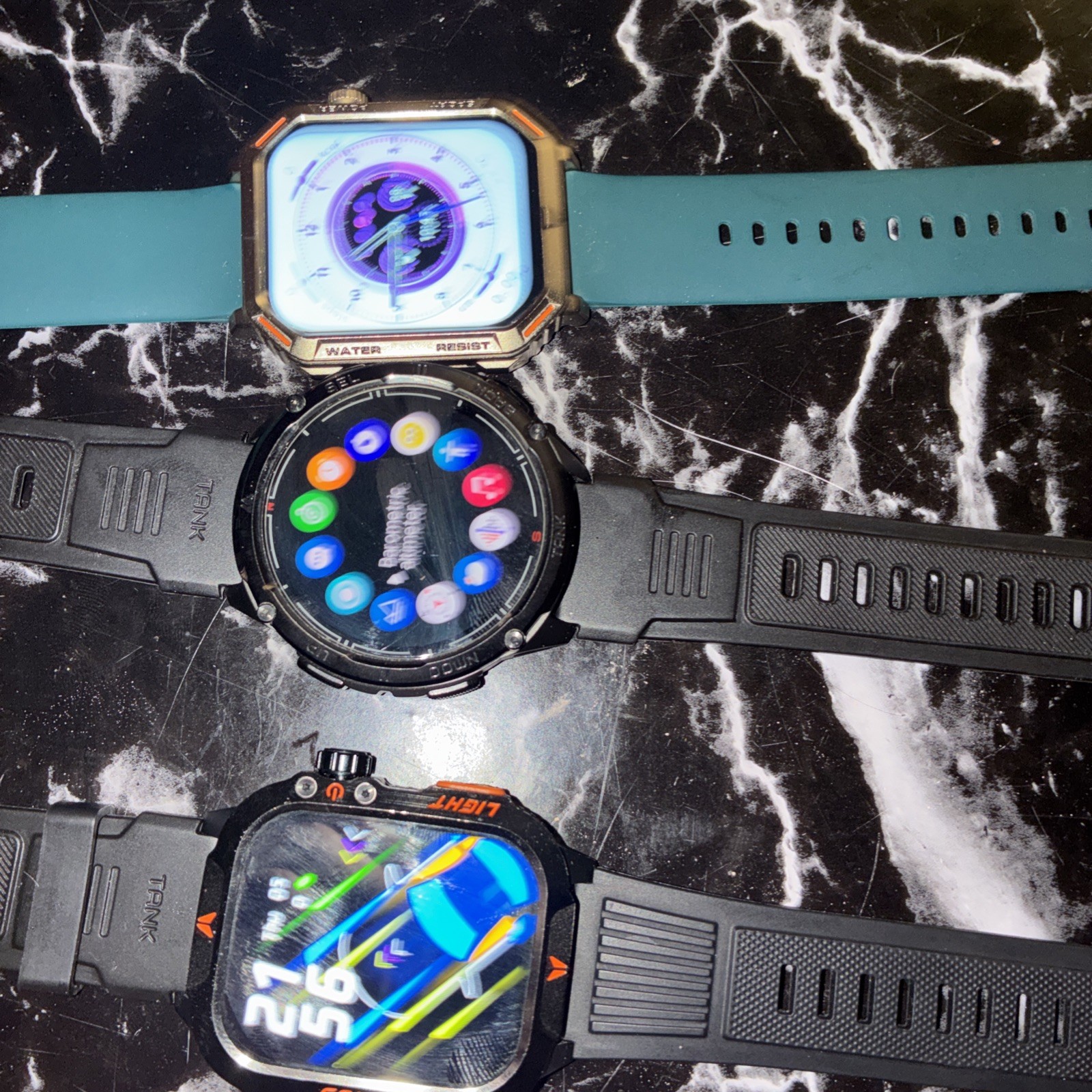 Lot Of 3 High End Tactical Smart Watches Tested✅+Cord (all Use Same Cord)