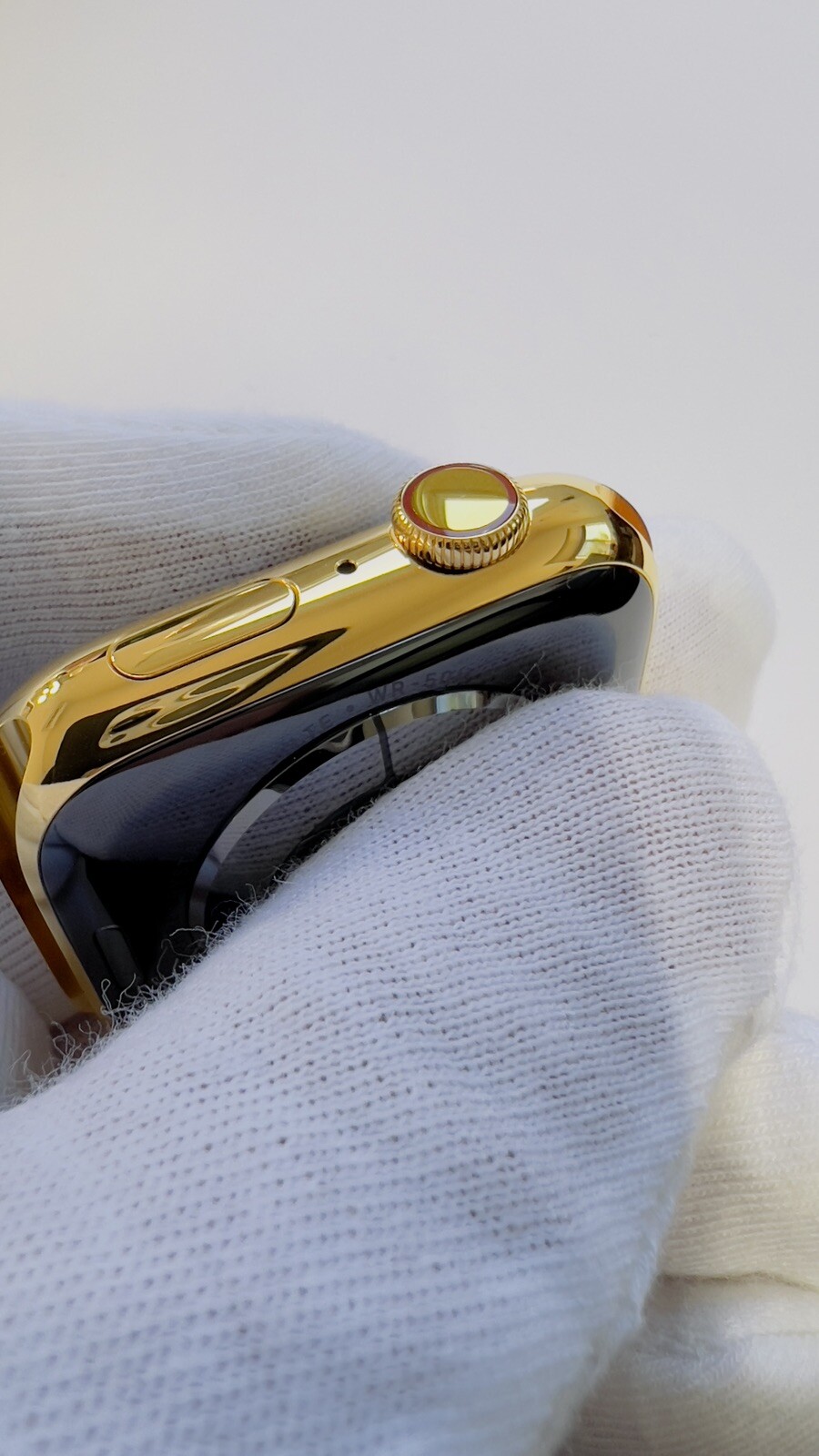 Custom 24K Gold Plated 45MM Apple Watch SERIES 8 White Sport Band Gold Dial