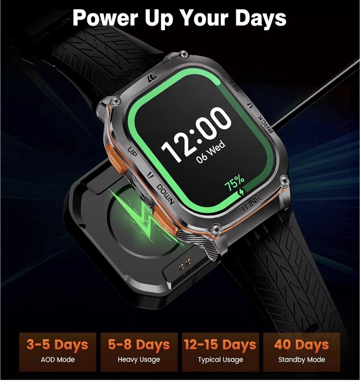 AMAZTIM TANK M3 Military Grade Smart Watch 1.96″ Screen Men Extra-long Battery !