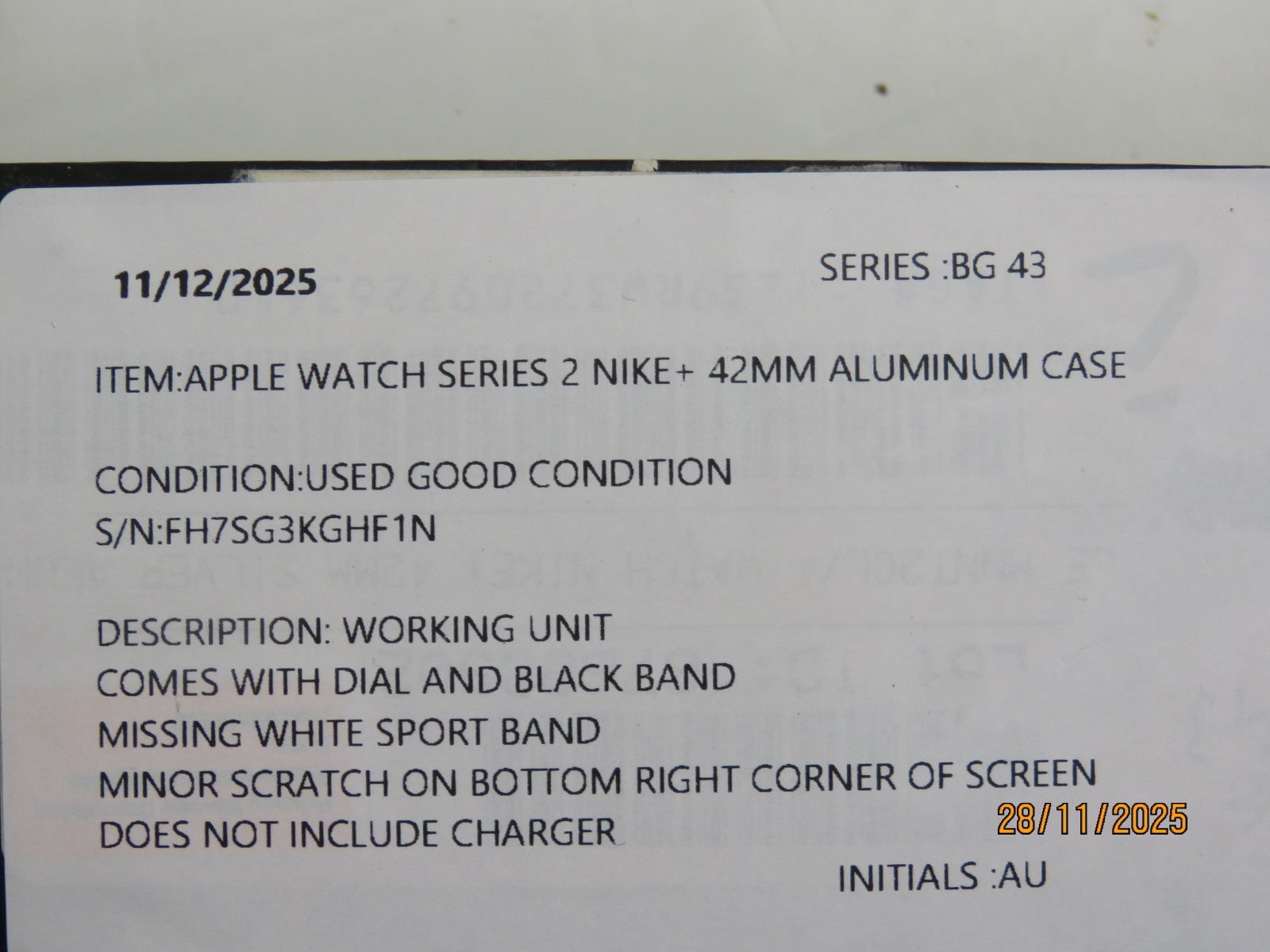 Apple Watch Series 2 Nike+ 42 mm Silver Aluminum Case [BG43]