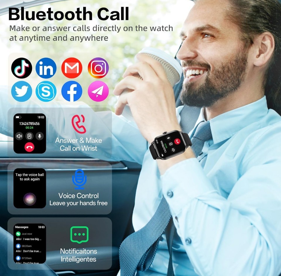 Smart Watch for Men and Women, 1.96″ HD Fitness Tracker with Bluetooth Calls,…