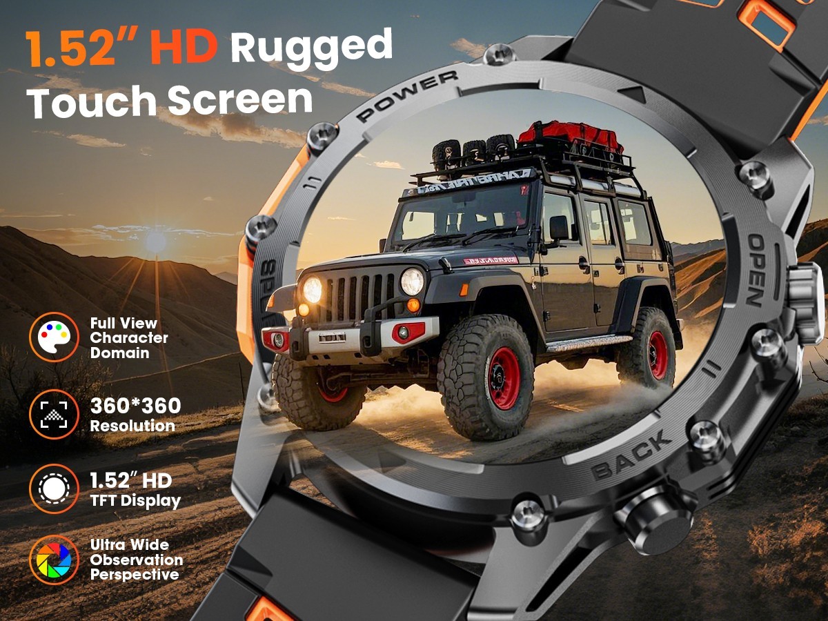 Rugged Military Smart Watch for Men Bluetooth Call Fitness Tracker Android iOS