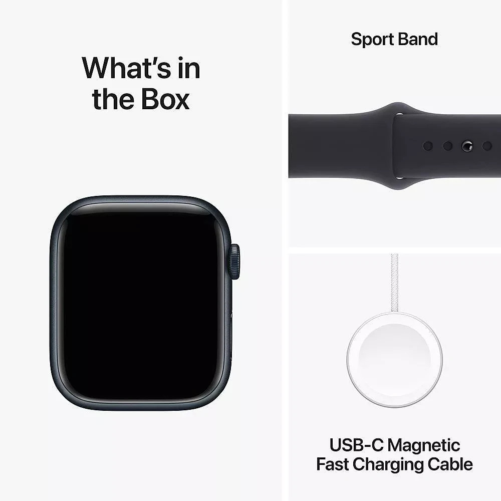 Apple Watch Series 9 45mm Aluminum Case with M/L Sport Band – Midnight (GPS)…
