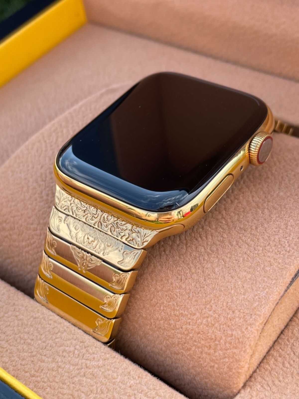 Custom 24k Gold Plated 44mm Apple Watch Stainless Steel Series 6 ENGRAVED Band