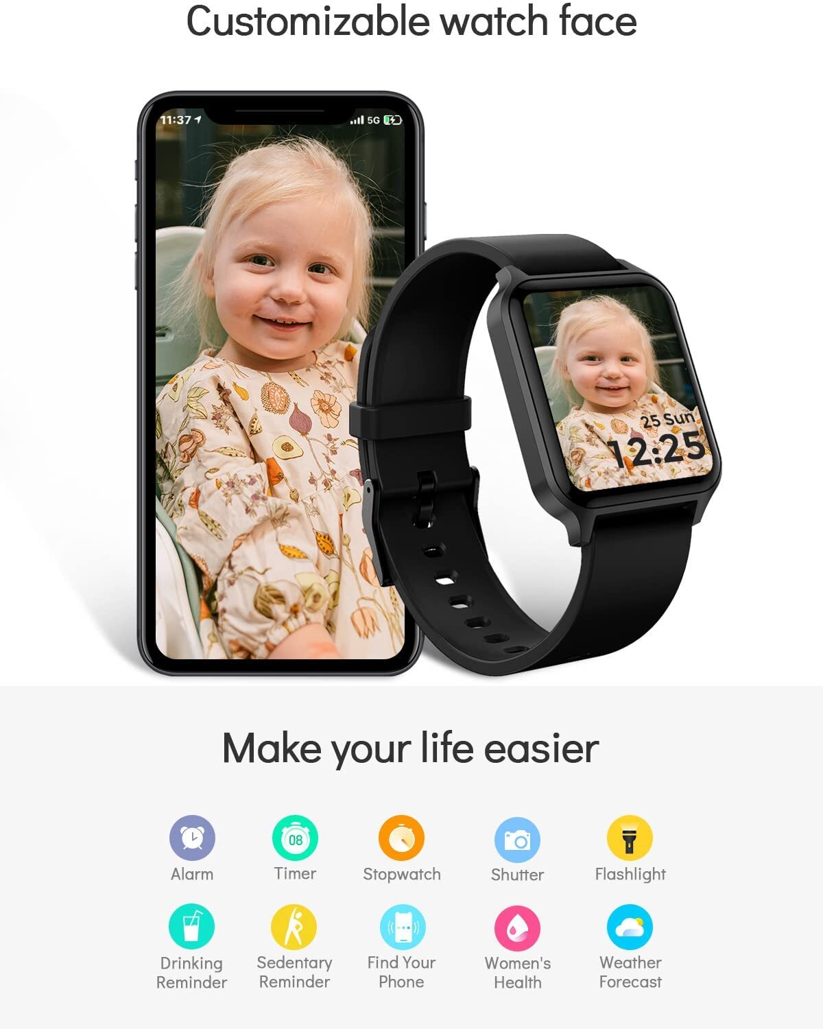 Deeprio Smart Watch for Android iOS Phones, 1.52″ HD Full Touch Screen Blood Oxy
