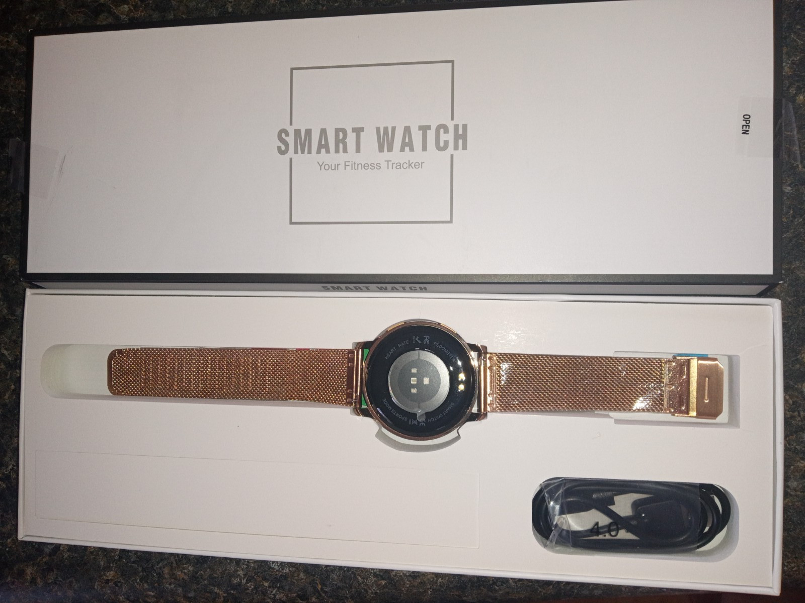 NEW Smart Watch Your Fitness Tracker Unisex Copper Gold Metal Band iOS Android