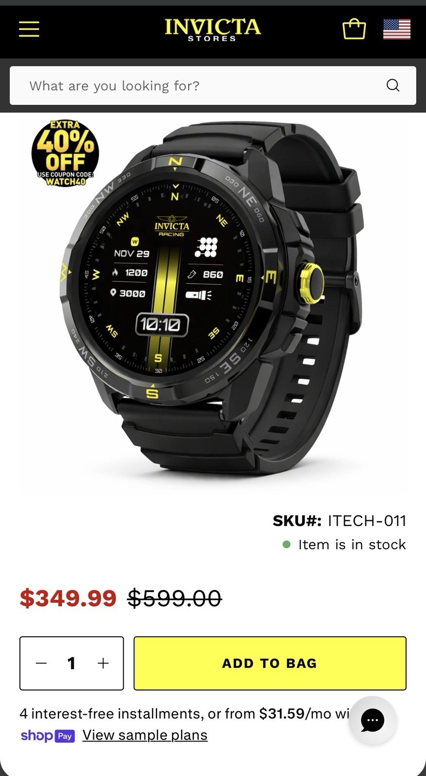 Invicta I-Tech Racing Smartwatch GPS Offline Maps Barometer iOS/Android 3 Straps