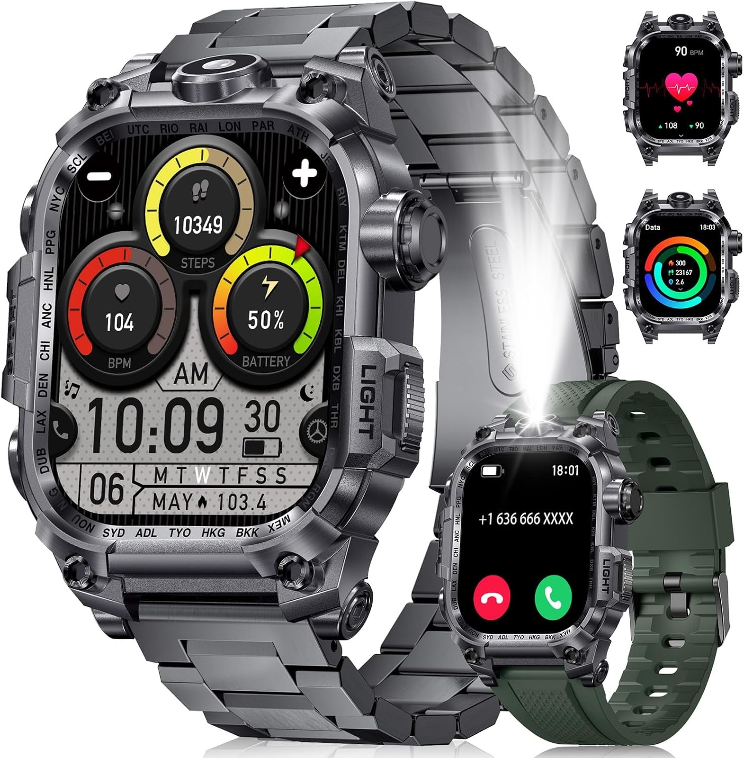 Military Smart Watches for Men(Answer/Make Calls),2.01″ HD Screen Sports Smartwa