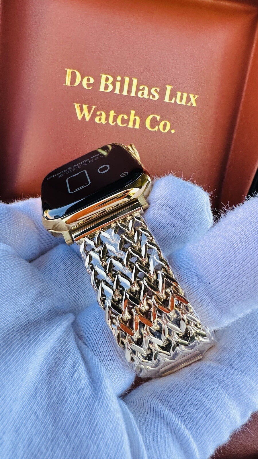Custom 24k Gold Plated 41mm Apple Watch Stainless Steel Series 9 Chains Band