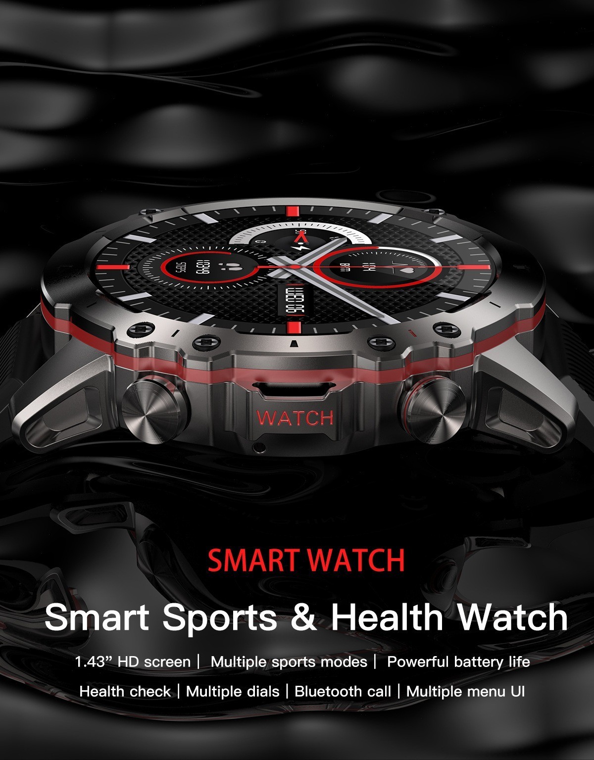 Smartwatch for Men 1.43″ HD Bluetooth Call 110+ Sports 400mAh IP67 Waterproof