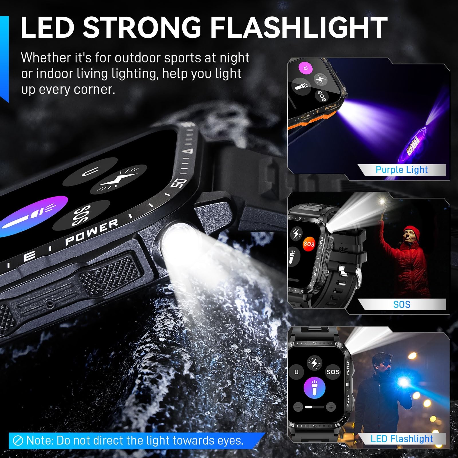 Military Smart Watch for Men with LED Flashlight Watch 2.0” Big Screen Tacti…