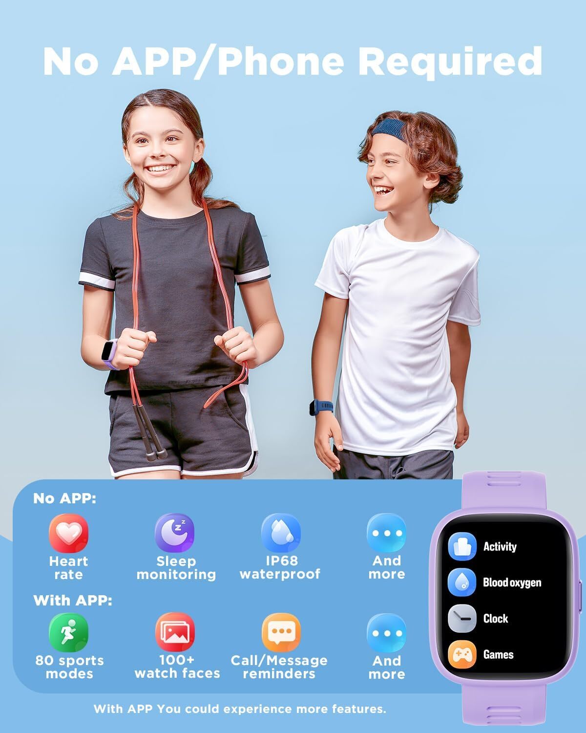 Smart Watch for Kids 1.8″ Fitness Tracker Watch Pedometer Puzzle Games for Kids
