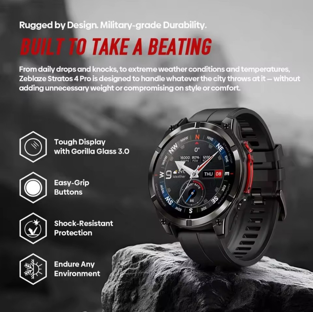 Zeblaze Stratos 4 GPS Smartwatch AMOLED Compass Barometric Alti BT Call 5ATM WP
