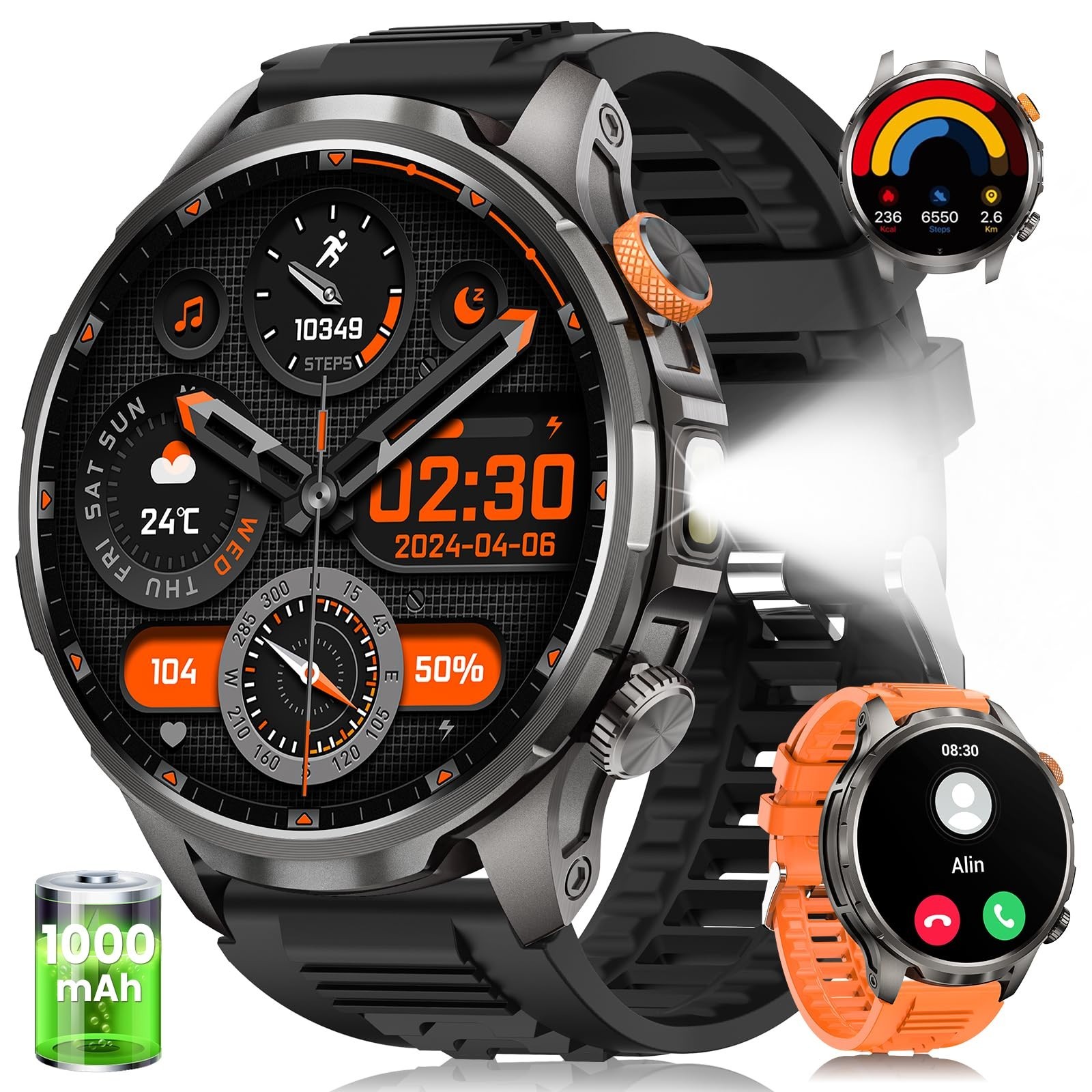 Rugged Smart Watch for Men – 100 Days Battery, 5 ATM Waterproof, Heart Rate, SpO