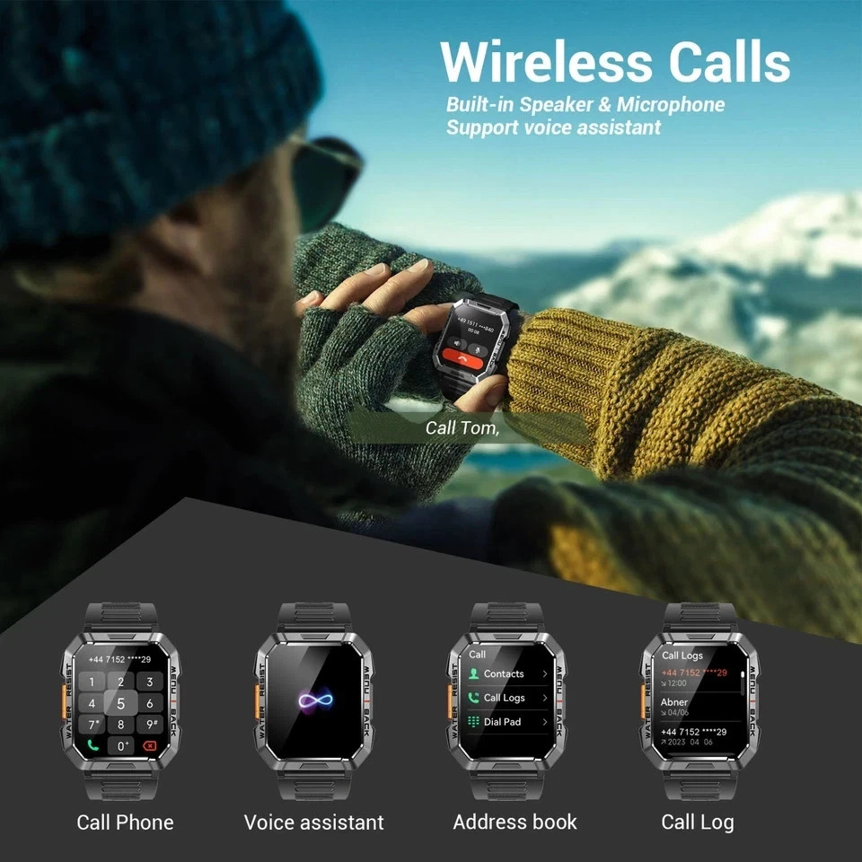 Military Tactical Compass Smart Watch For Men With LED Flashlight Blood Pressure