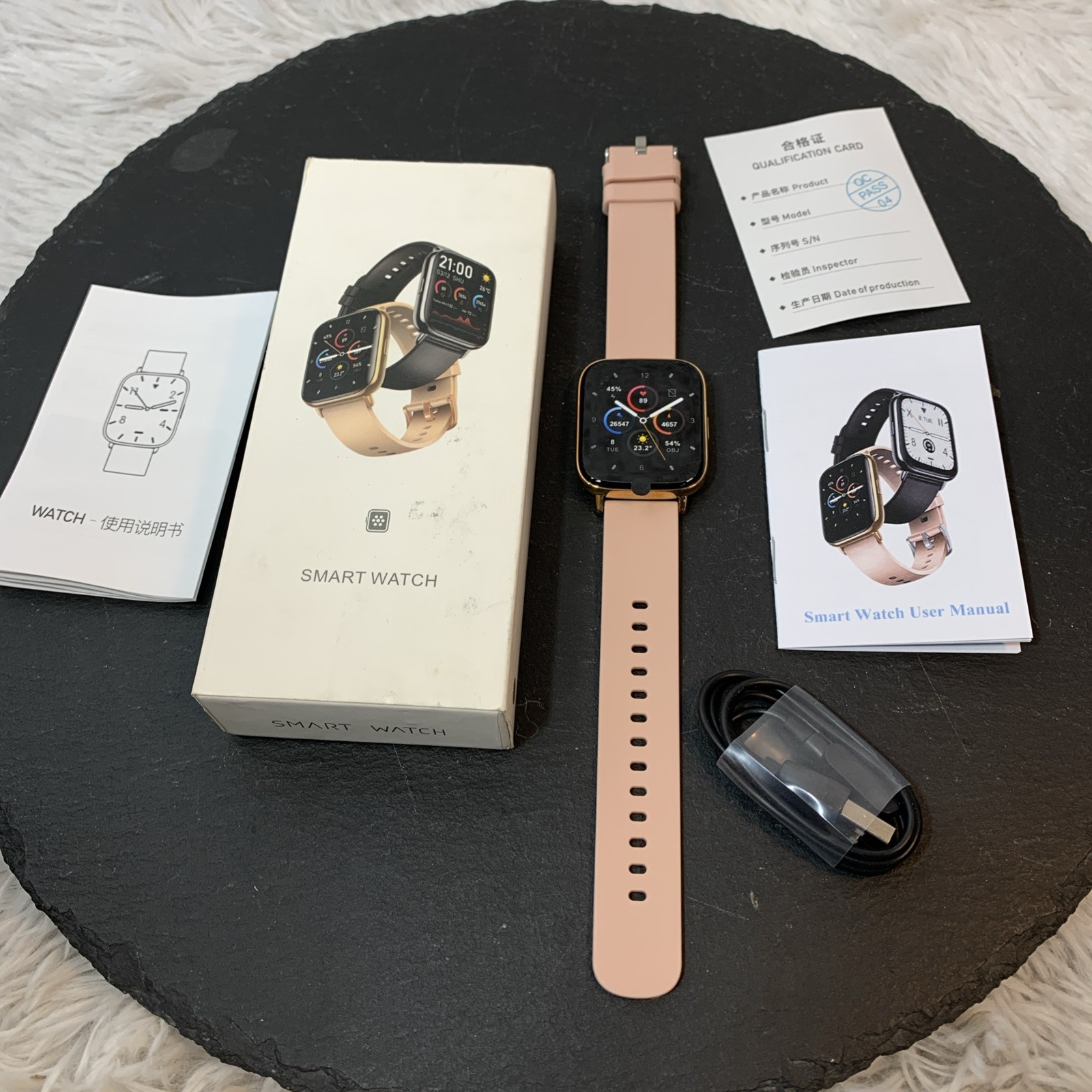 Smart Watch Pink Silicone Band HR Monitor, New in Box