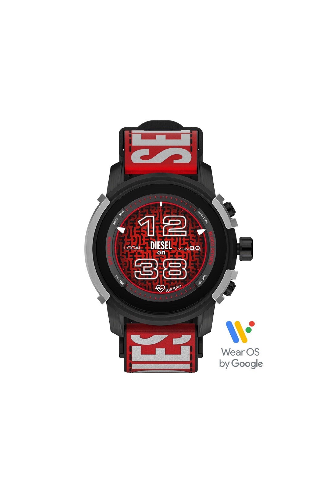DIESEL GRIFFED DZT2041 Silicone Canvar Black Red GEN 6 Smartwatch + FREE Box