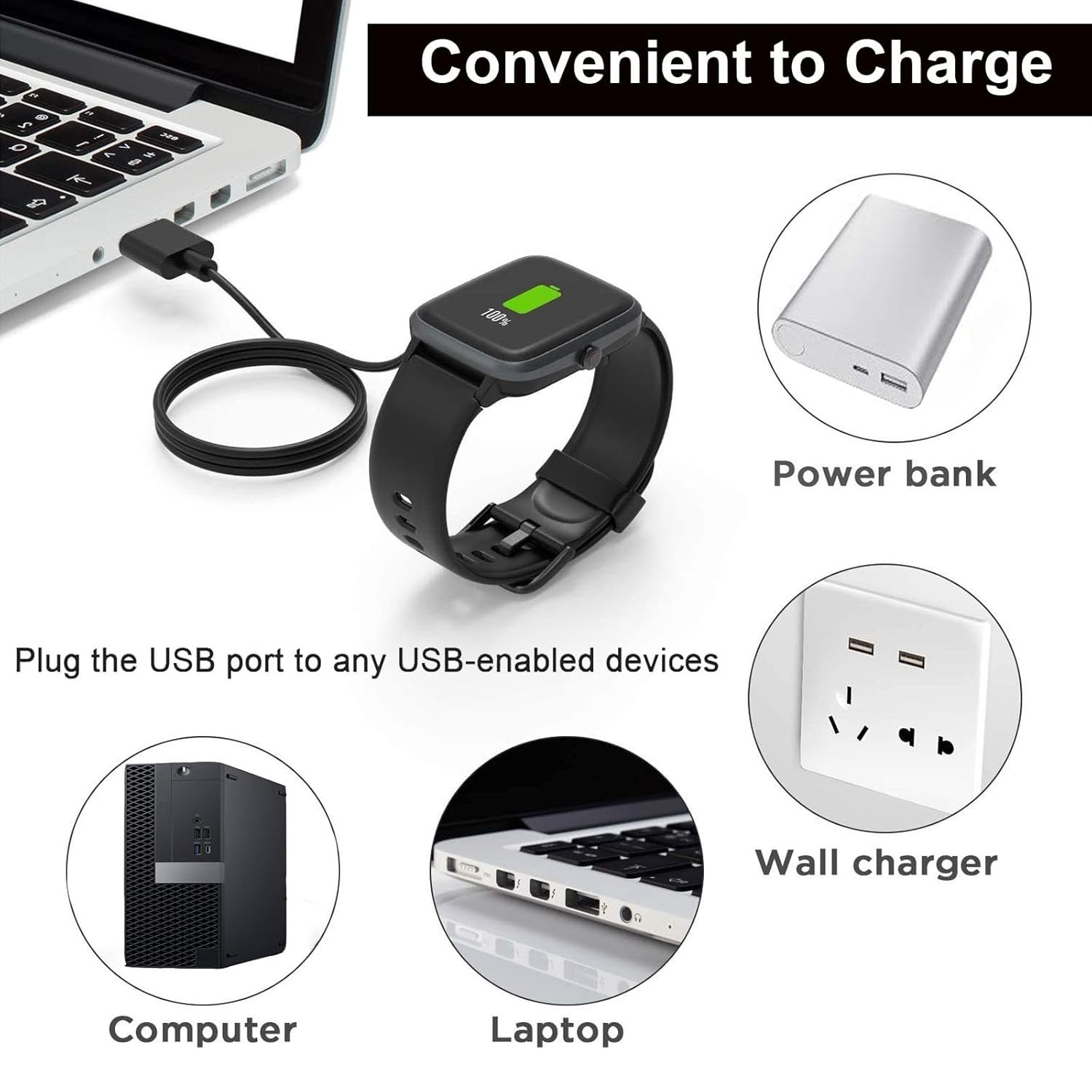 [2-Pack] Compatible with BIGGERFIVE Brave 2 Smartwatch Charger, Magnetic USB Cab