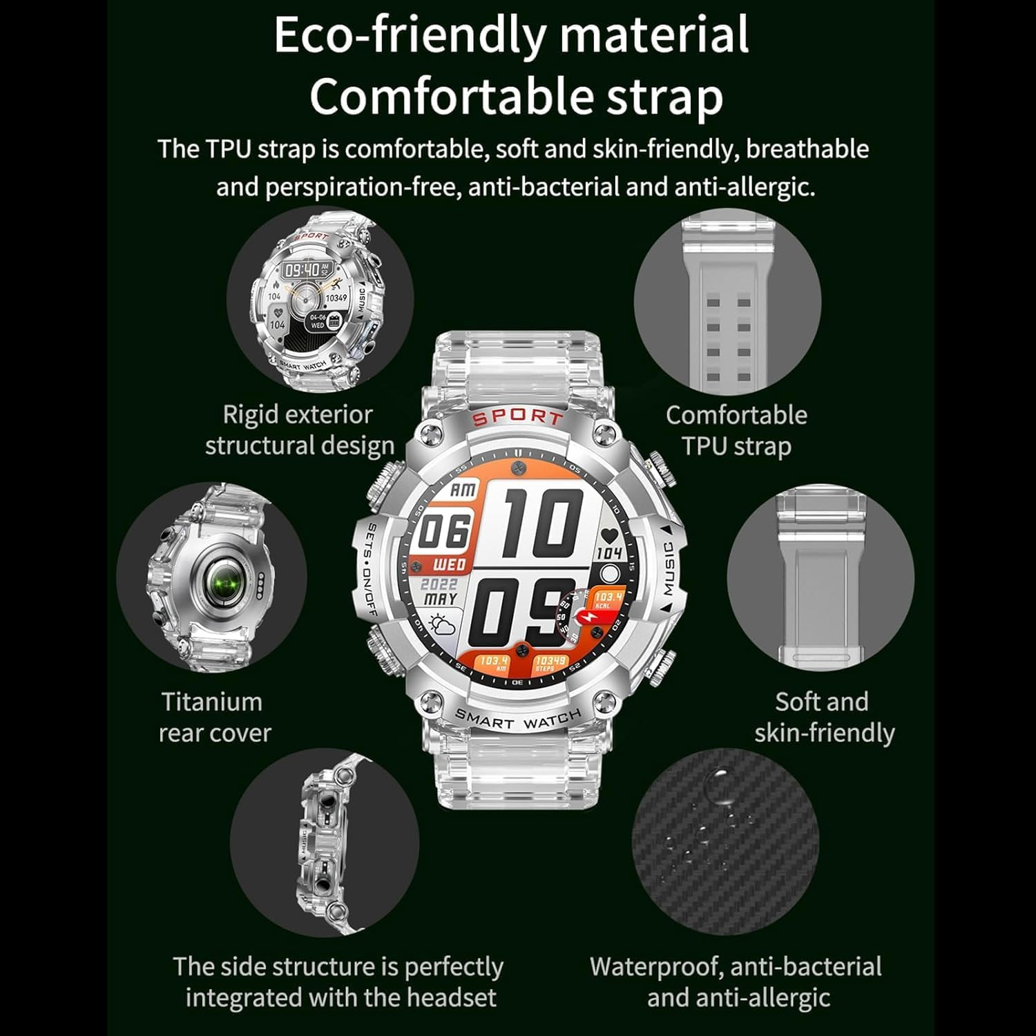 Smart Watch with Earbuds for Women Men,1.52″ HD Touch Screen & Bluetooth Call (M