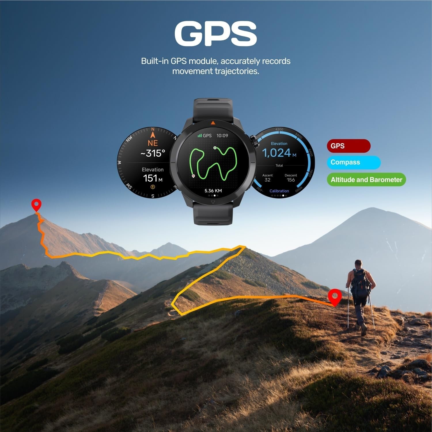 GPS Smartwatch w/ Heart Rate Blood Oxygen Stress Sleep Tracking 60 Workout Modes