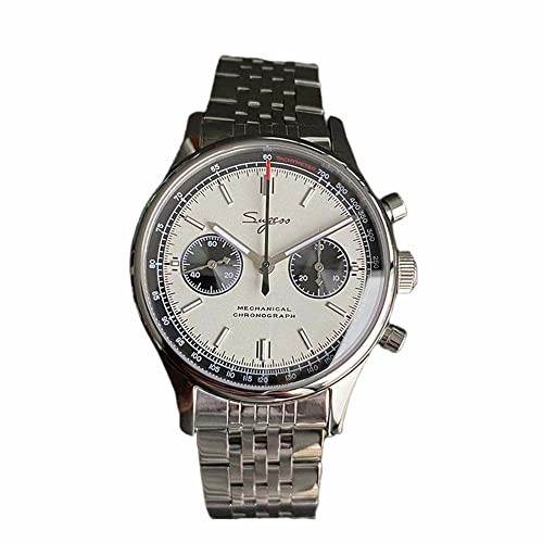 Sugess Mechanical Chronograph Watch Panda Dial 40mm Pilot Style