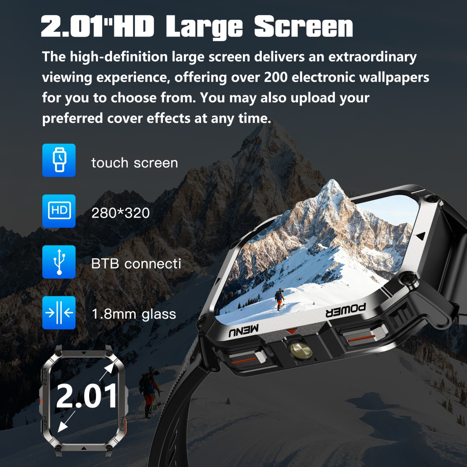 Rugged Smart Watch Men GPS Sport Fitness Tracker Smartwatch With LED Flishlights