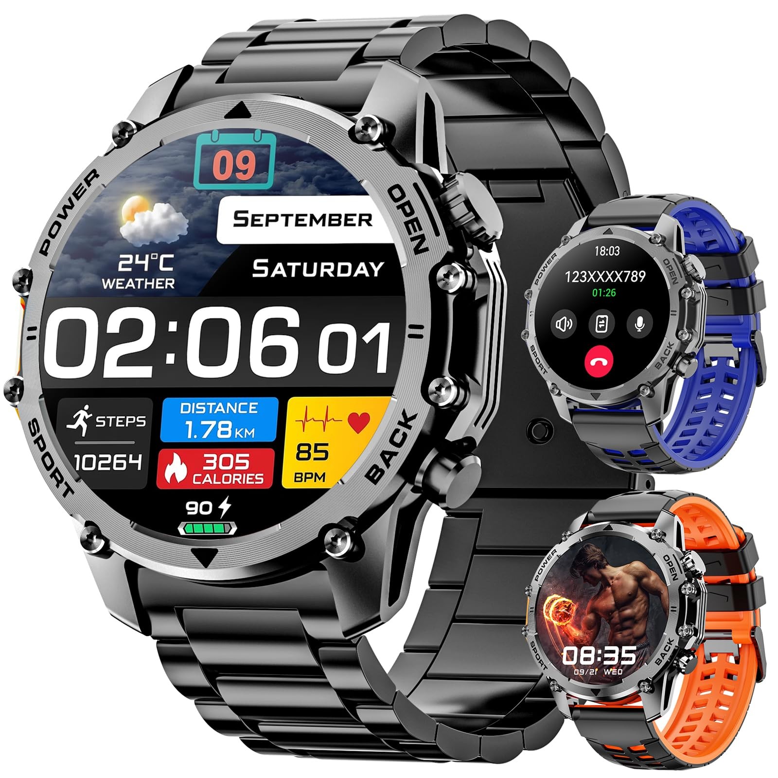 Smart Watches for Men (/Notification),1.52” Military , Style Kits,Flashlight…
