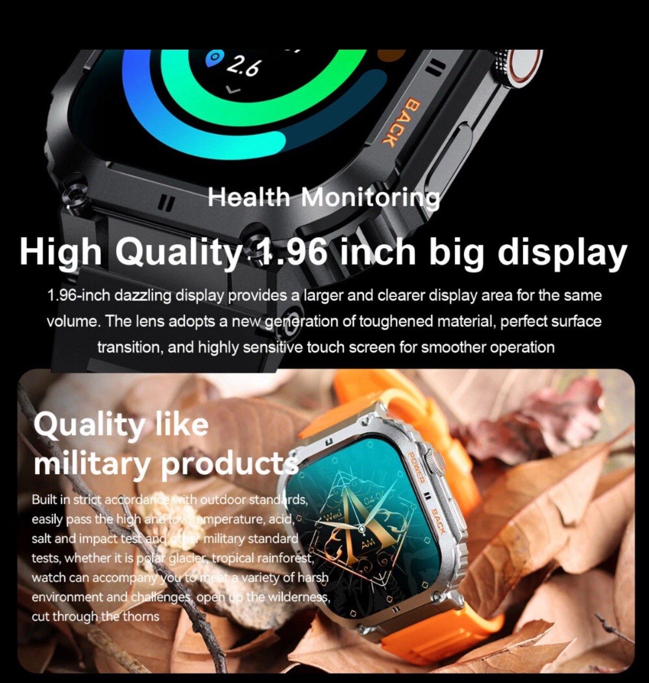K57 Tactical Smartwatch Rugged 1.96″ HD Call Waterproof Military Grade Watch