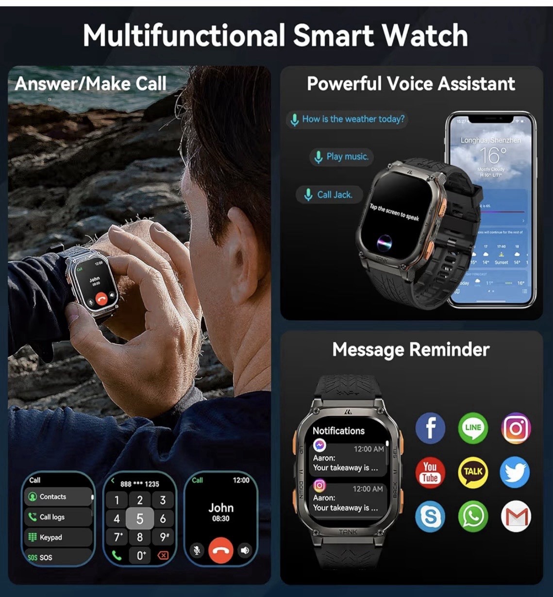 AMAZTIM TANK M3 Military Grade Smart Watch 1.96″ Screen Men Extra-long Battery !