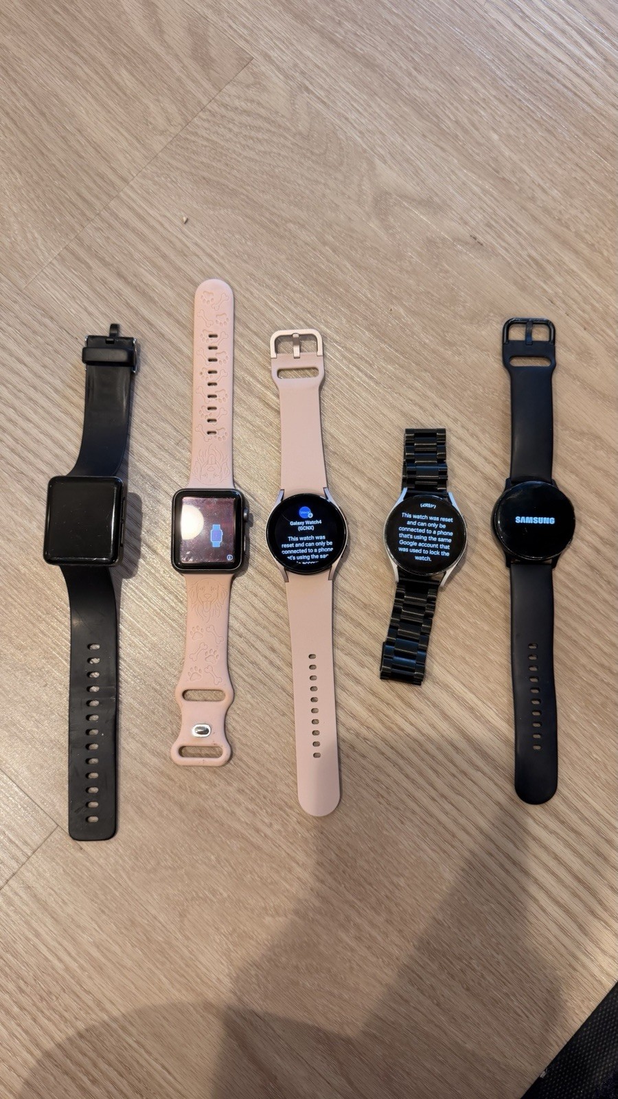 Lot of 5 Smartwatches Apple S1 42mm,Samsung Galaxy Watch 4/5,Active 2,TOZO S1 E4