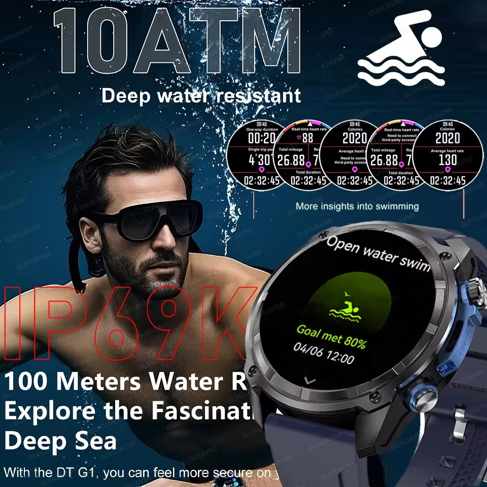 2025New Men Military GPS Map Smart Watch T-Rex3 Compass 4GB Memory 1000Mah Batte