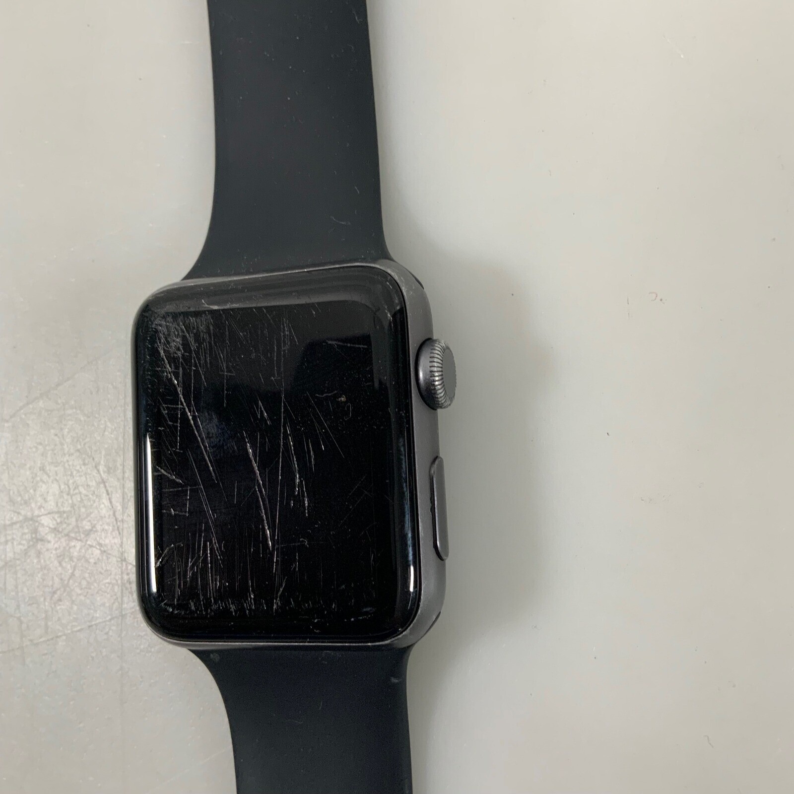 Apple Watch Series 3 42mm Aluminum Case 10N-X Glass W/ Black Band TESTED WORKING