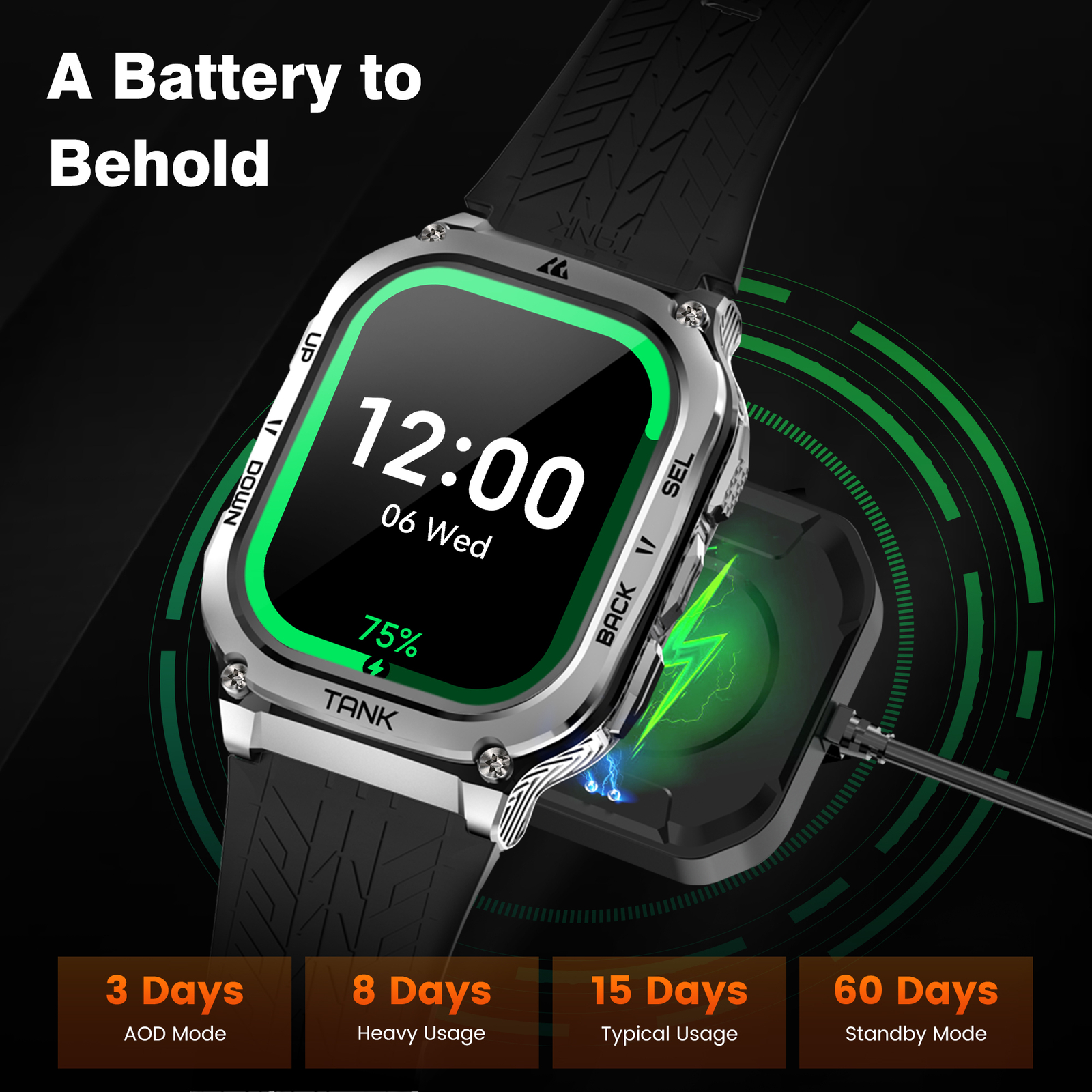 AMAZTIM TANK M3 Smart Watch Men Smart Watches 480mAh Big Battery Bluetooth Watch