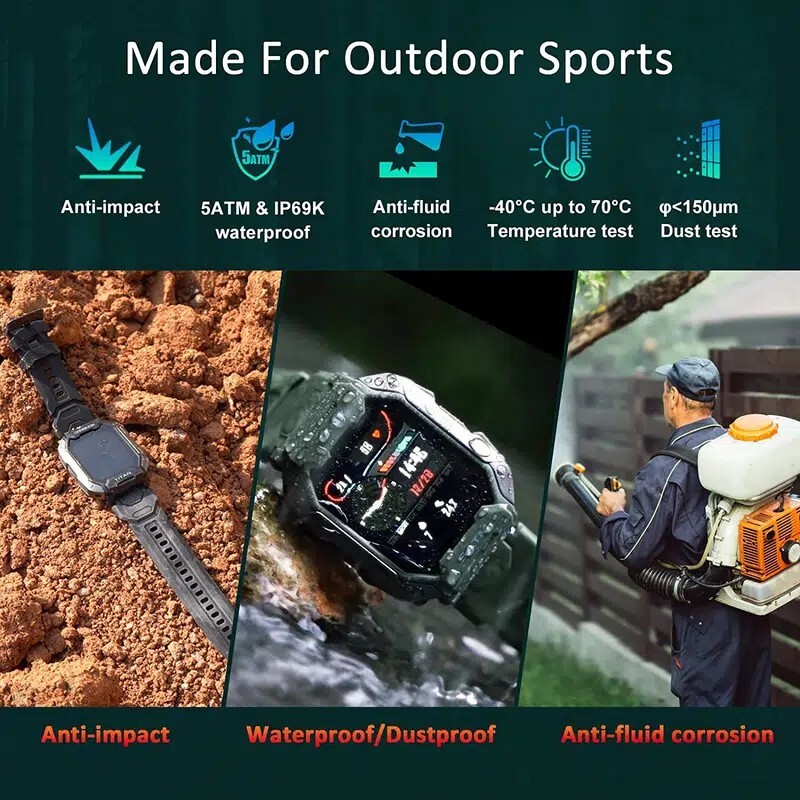 C20 Smart Watch Tactical/Military Waterproof Fit/Sprt MSGs Heart Oxy/Sleep Grey