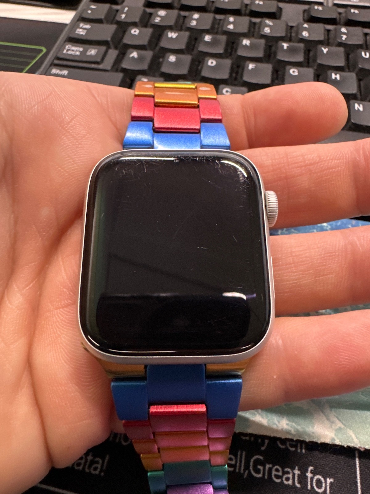 apple watch se 1 st gen 44mm Sliver with rainbow band