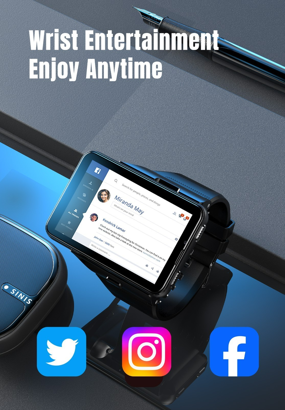 2.88in 4G Larger Screen Smart Watch Android 11 Dual Camera WIFI SIM Support