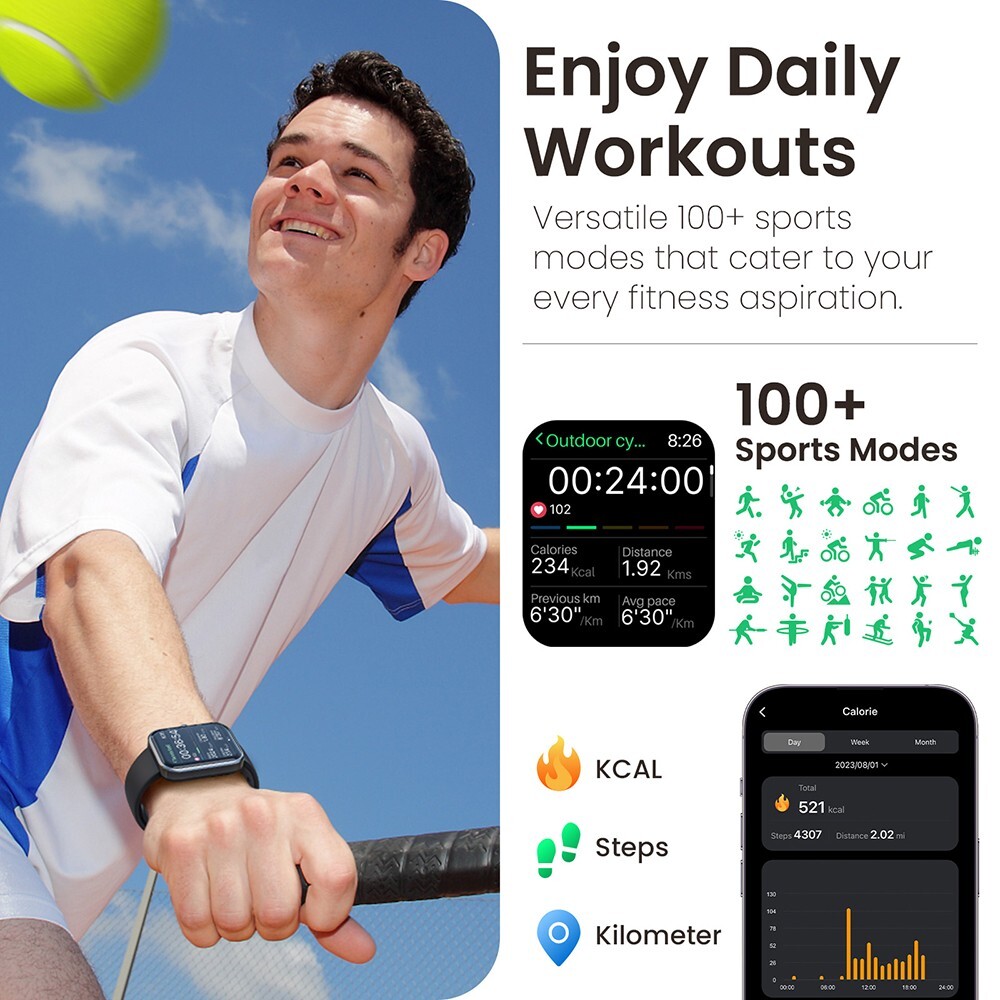 TOZO S3 Smart Watch 1.83″ Touch Screen Fitness Tracker IP68 Waterproof