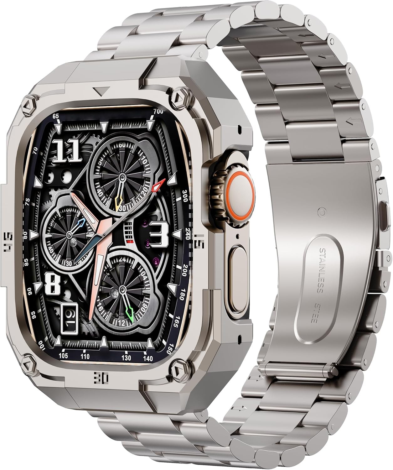 Casual Stainless Steel Case with Band for Apple Watch Ultra 49mm, Metal Bumper