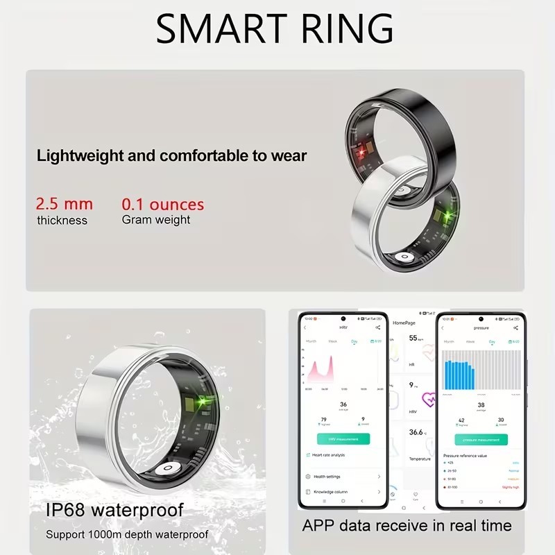 Smart Ring with Charging Case Health Fitness Tracker Heart Rate Sleep
