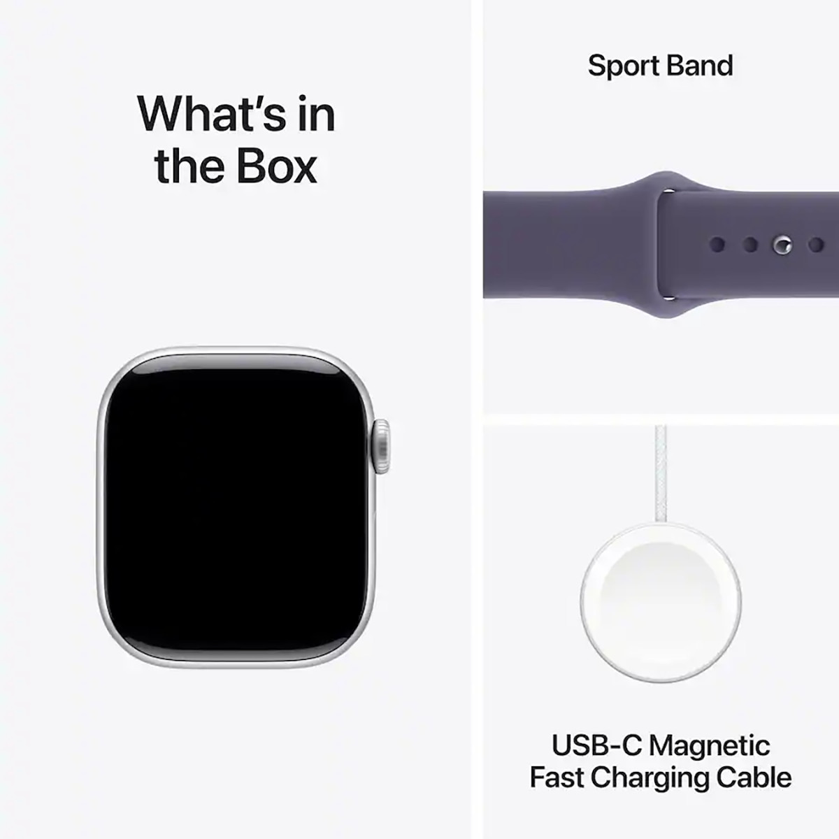 Apple Watch Series 11 42mm GPS Silver Case w Purple Fog Sport Band S/M MEU64LW/A