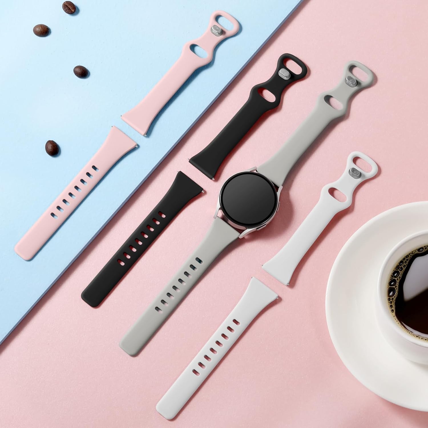 Slim 20mm Silicone Band for Galaxy Watch 6, 40mm, 44mm – GEAK Black/Gray/White/S