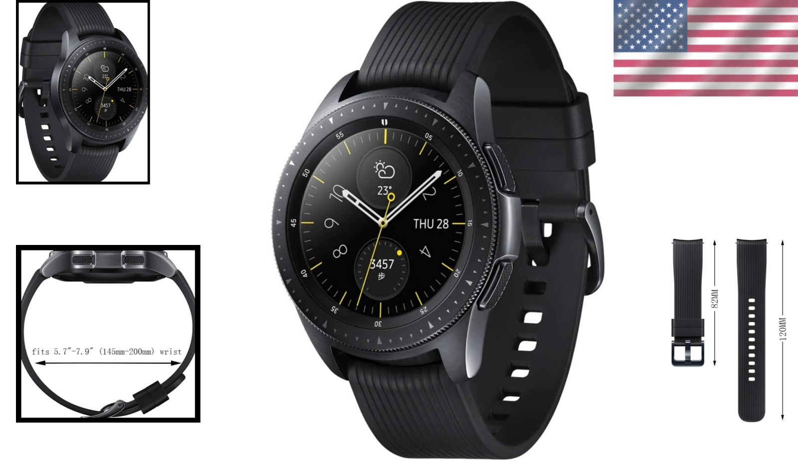 20mm Silicone Sport Watch Band for Galaxy Watch 3 & 42mm – Quick Release Black