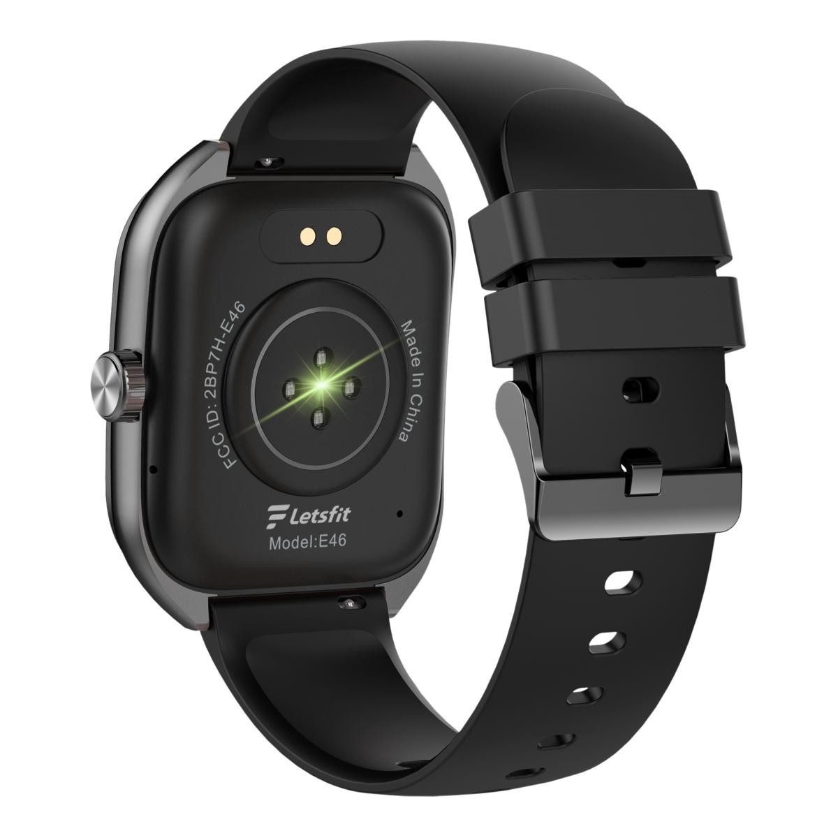 Letsfit E46 Smart Watch Black Bezel w/ 2 BLACK Bands Fitness Tracker Bluetooth