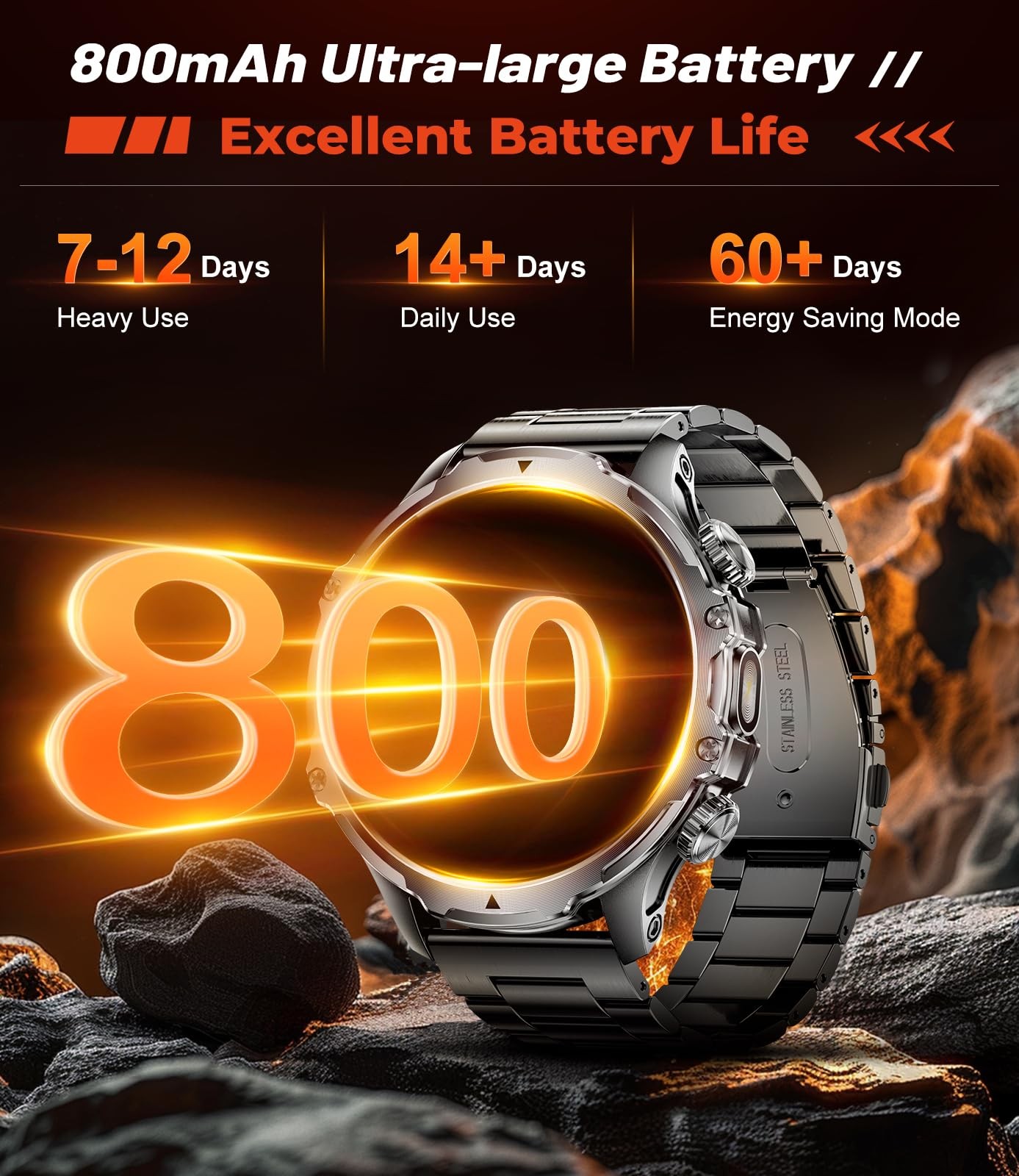 HIRREO Military Smart Watch for Men, 1.85” HD Large Screen Black, Black