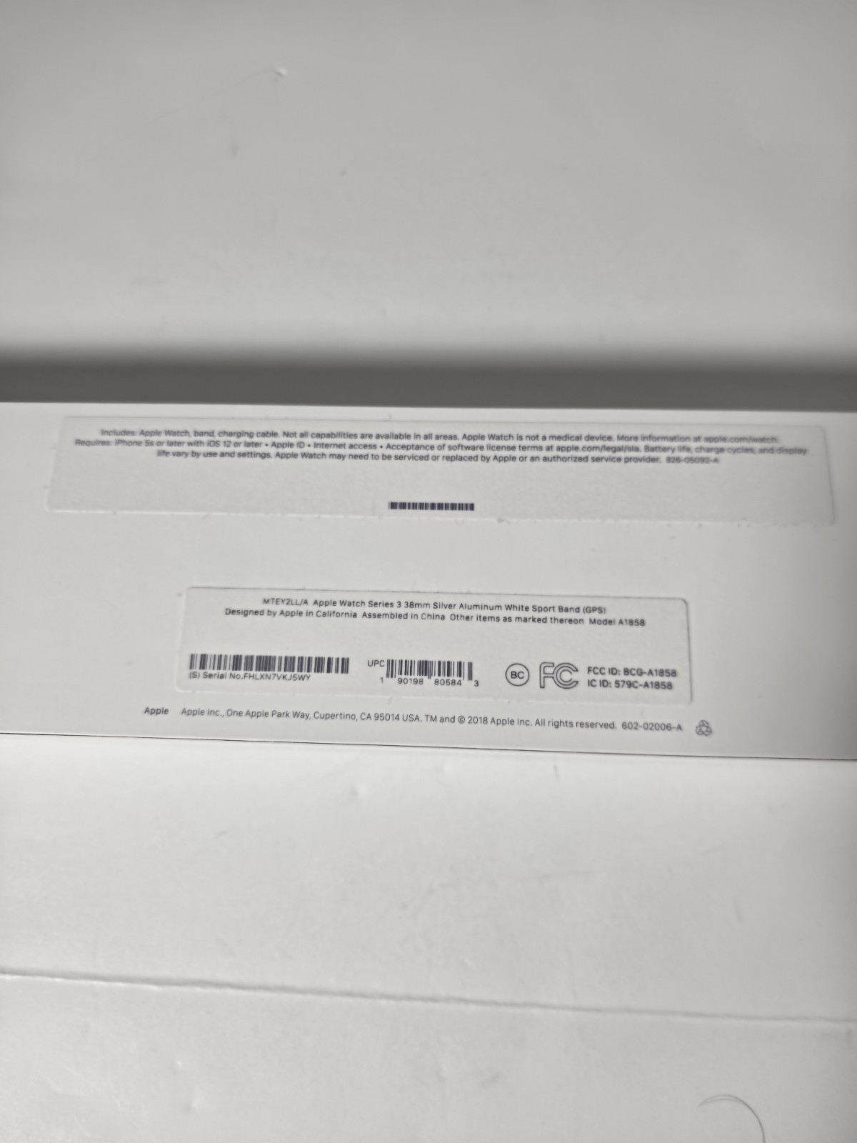 Apple Watch Series 3 (38mm) Silver Aluminum White Band A1858 (GPS) TESTED WORKS